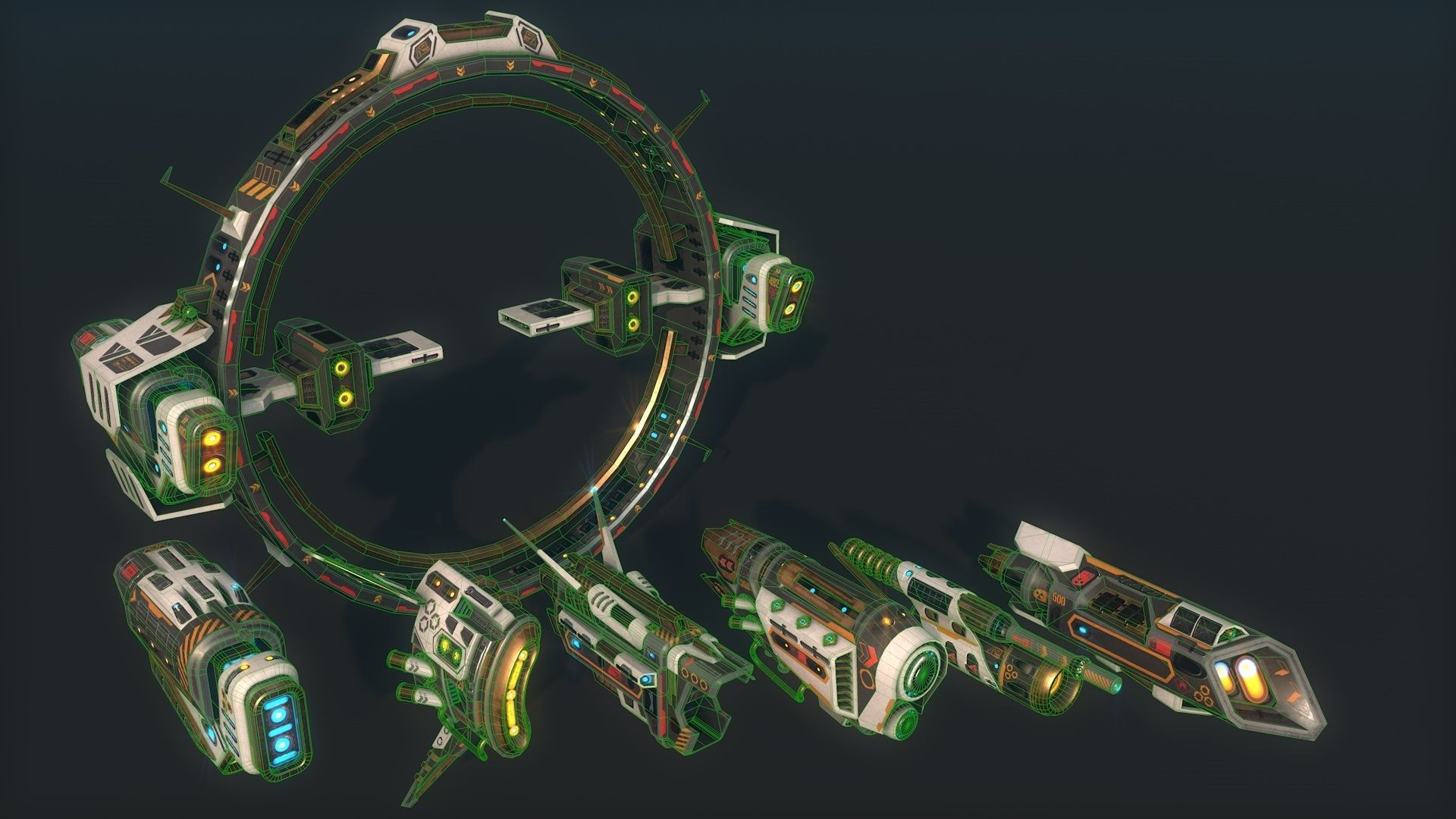 Mega Spacecraft Modular Pack Low-poly 3D model_21