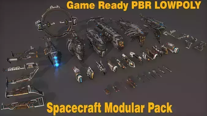 Mega Spacecraft Modular Pack Low-poly 3D model