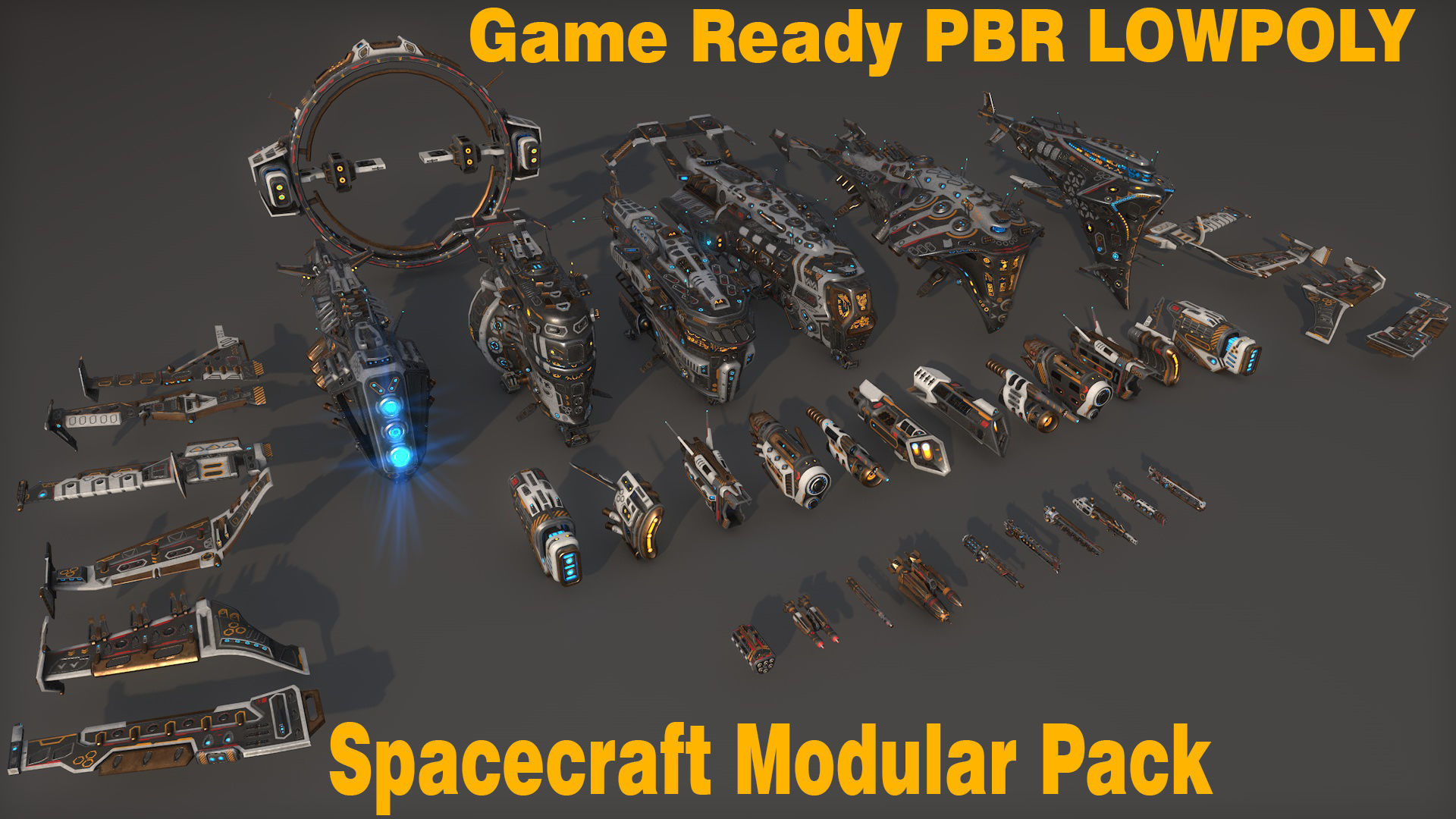 Mega Spacecraft Modular Pack Low-poly 3D model_0