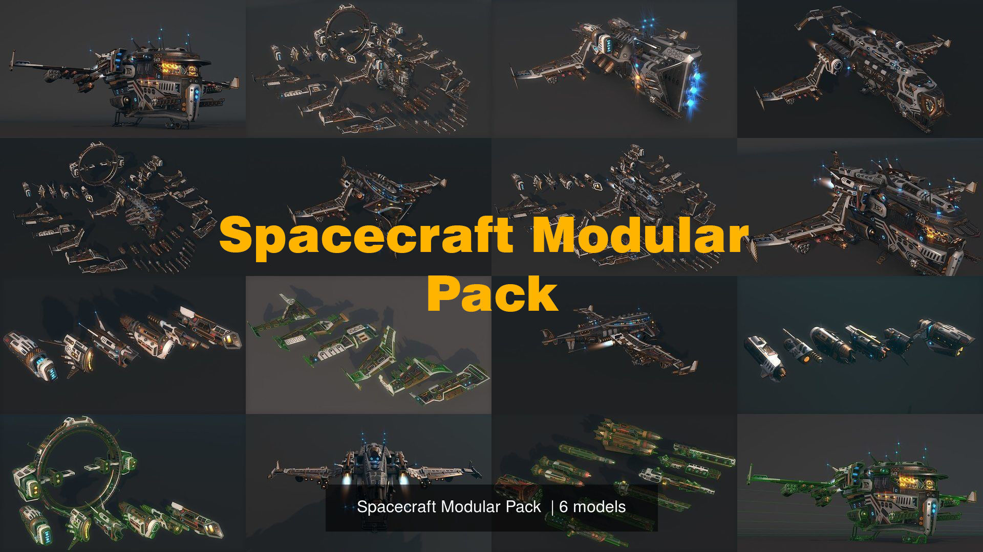 Mega Spacecraft Modular Pack Low-poly 3D model_1