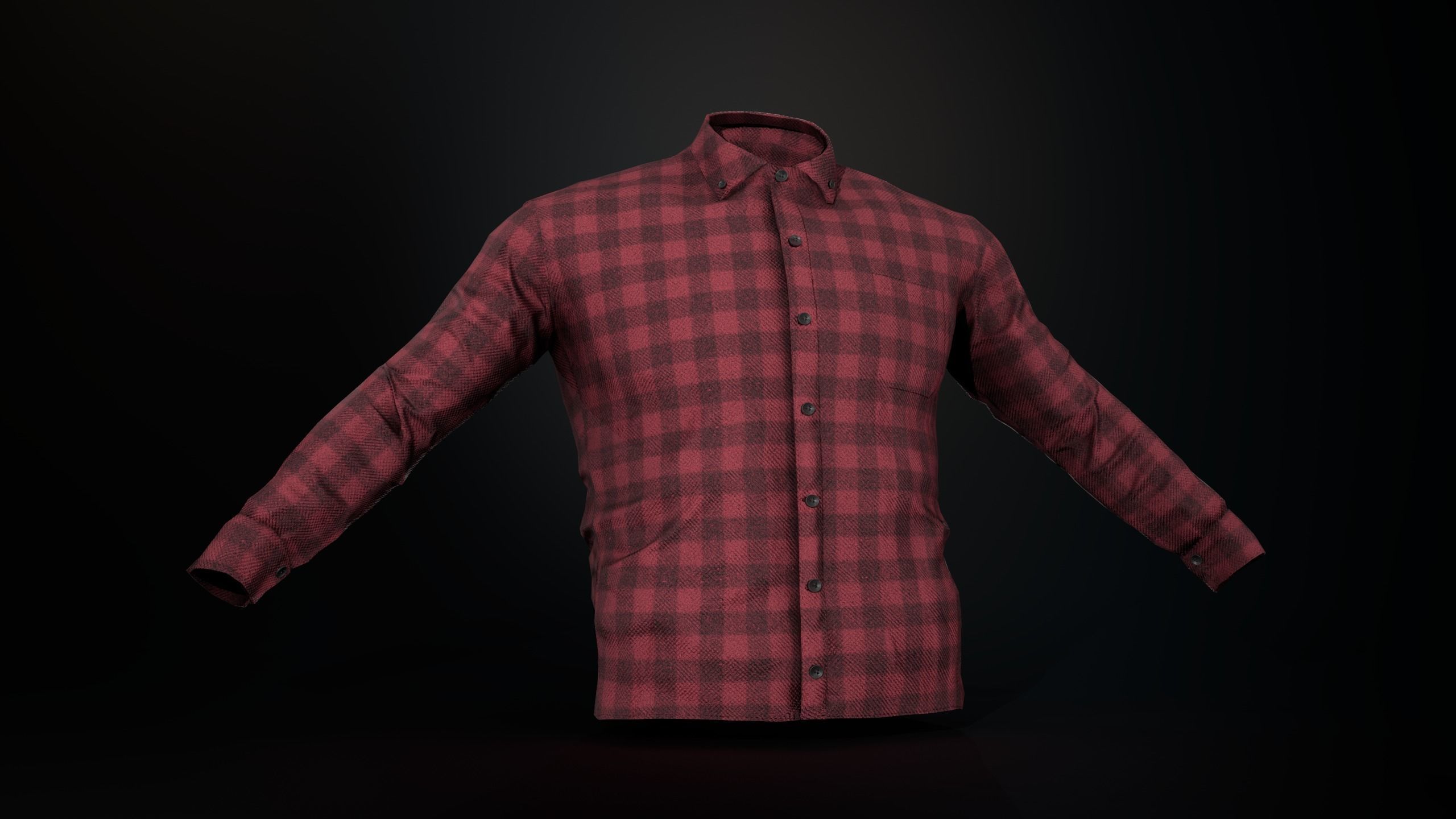 Red Flannel Button Up Shirt Low-poly 3D model_14