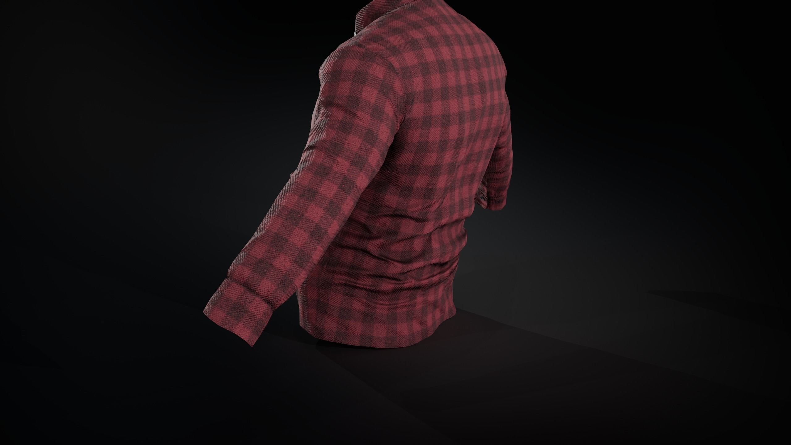 Red Flannel Button Up Shirt Low-poly 3D model_10