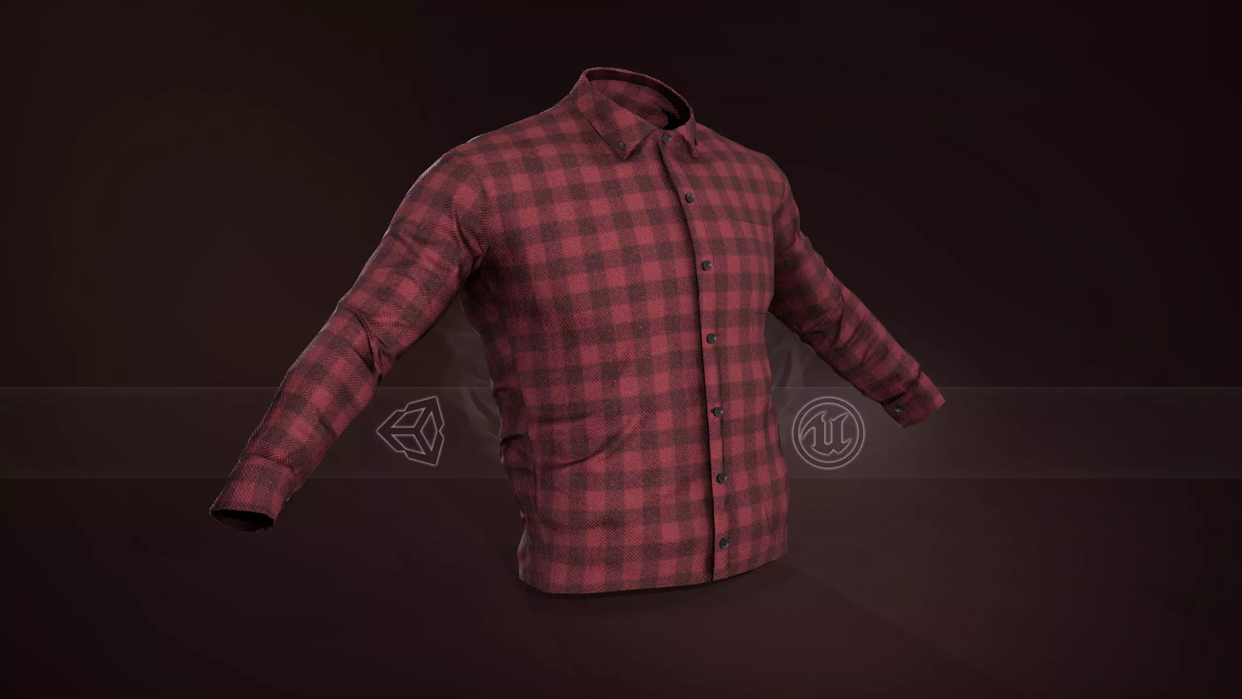 Red Flannel Button Up Shirt Low-poly 3D model_0