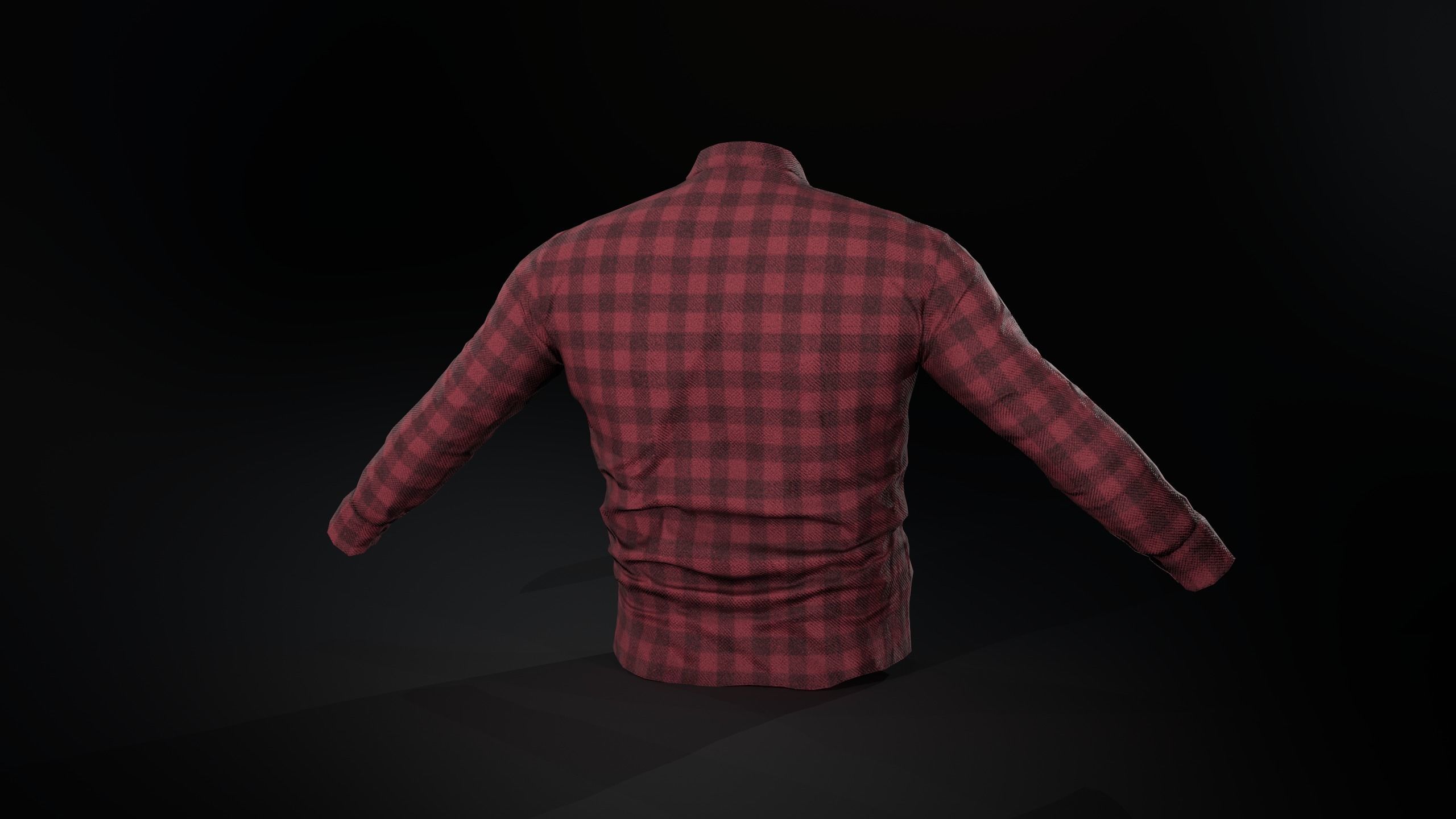 Red Flannel Button Up Shirt Low-poly 3D model_4