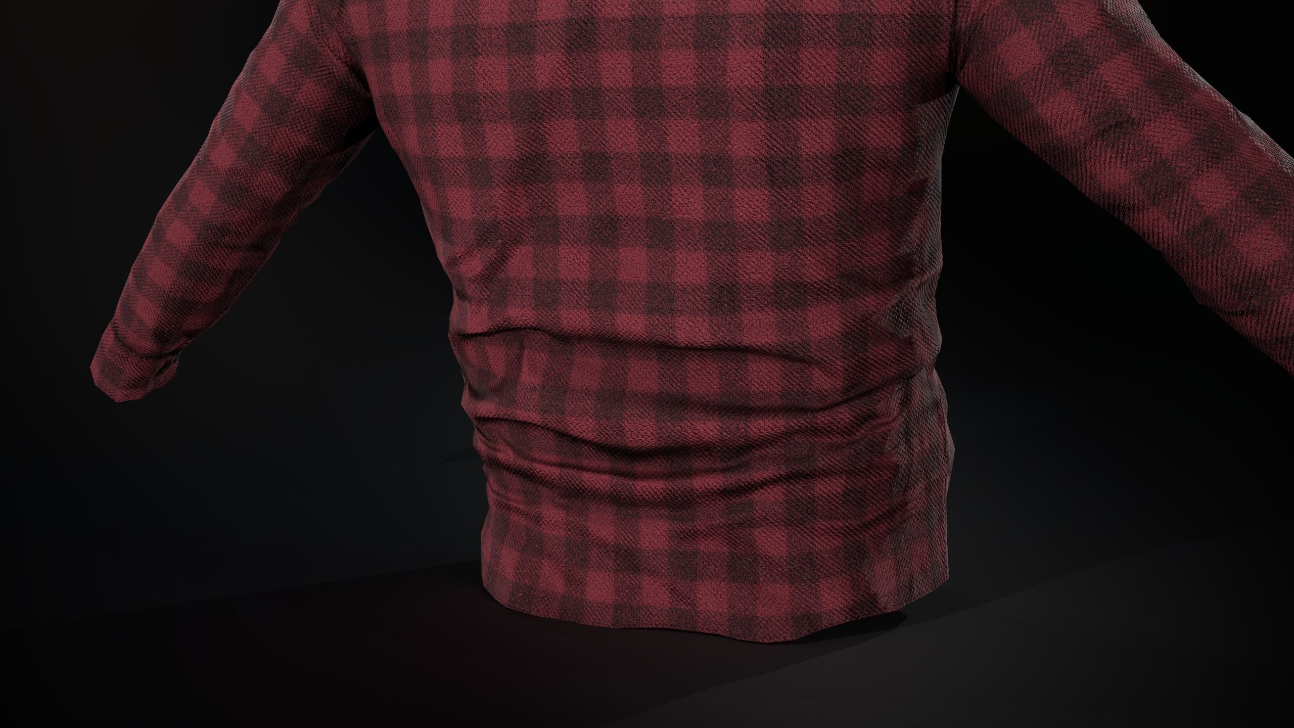 Red Flannel Button Up Shirt Low-poly 3D model_9