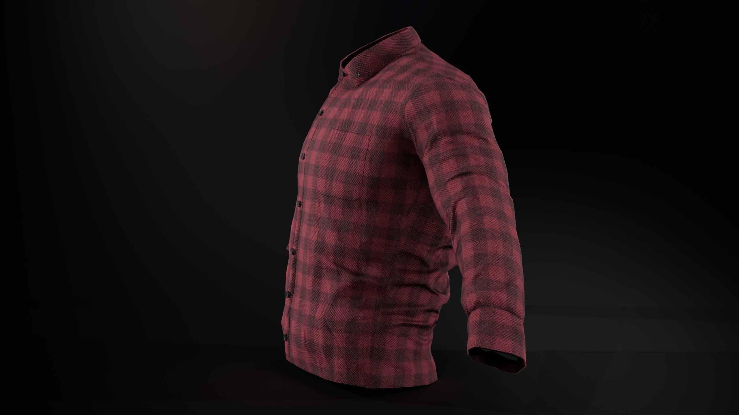 Red Flannel Button Up Shirt Low-poly 3D model_7