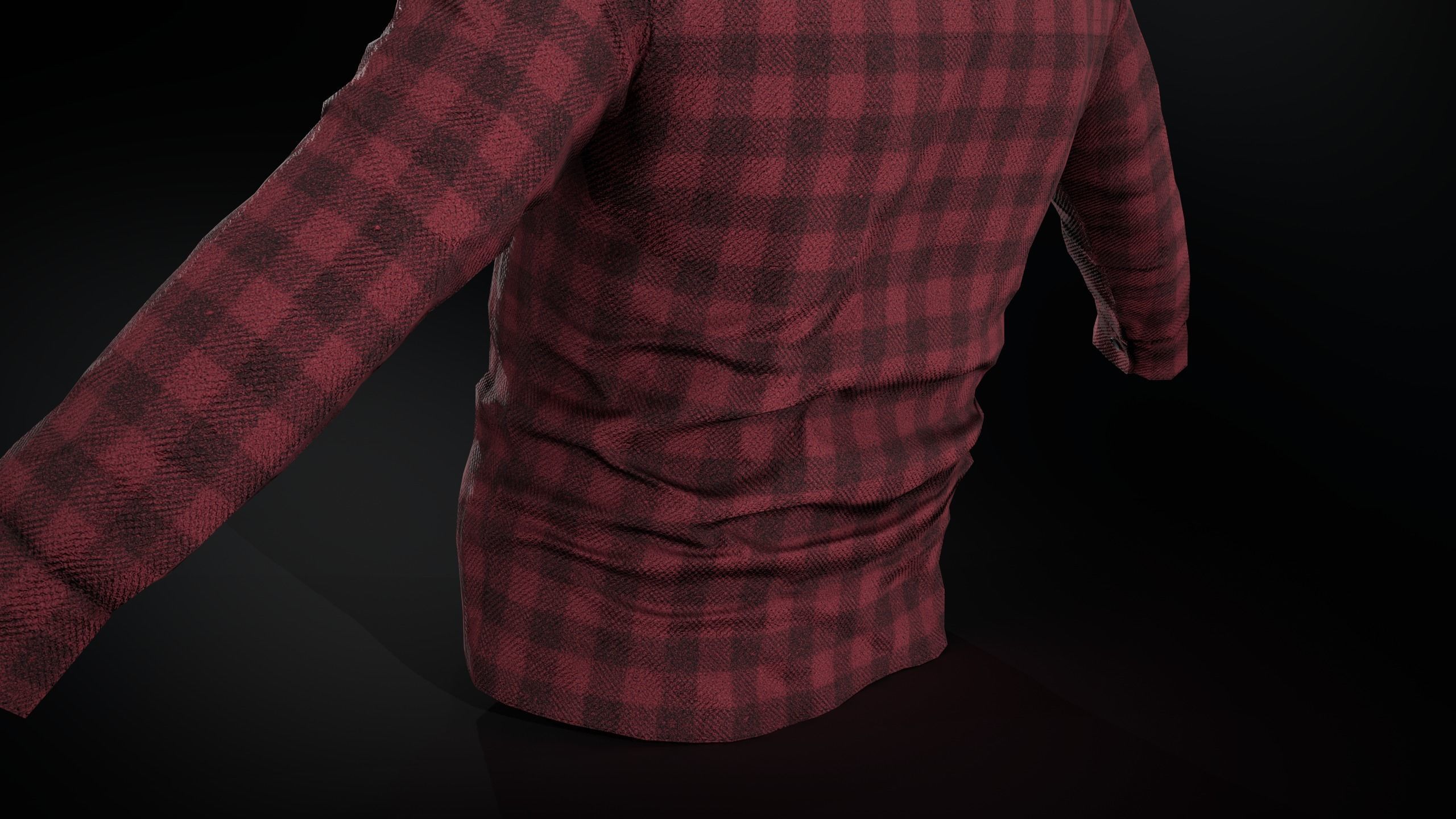 Red Flannel Button Up Shirt Low-poly 3D model_11
