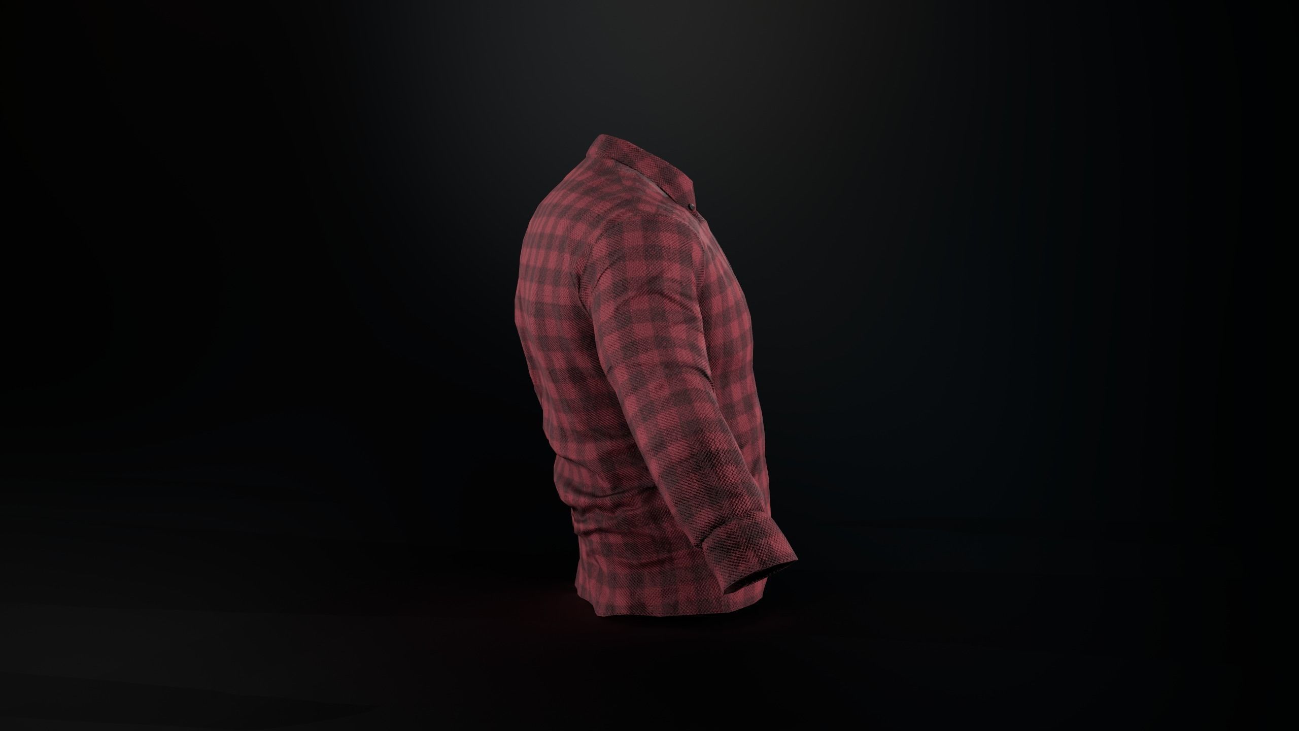 Red Flannel Button Up Shirt Low-poly 3D model_3