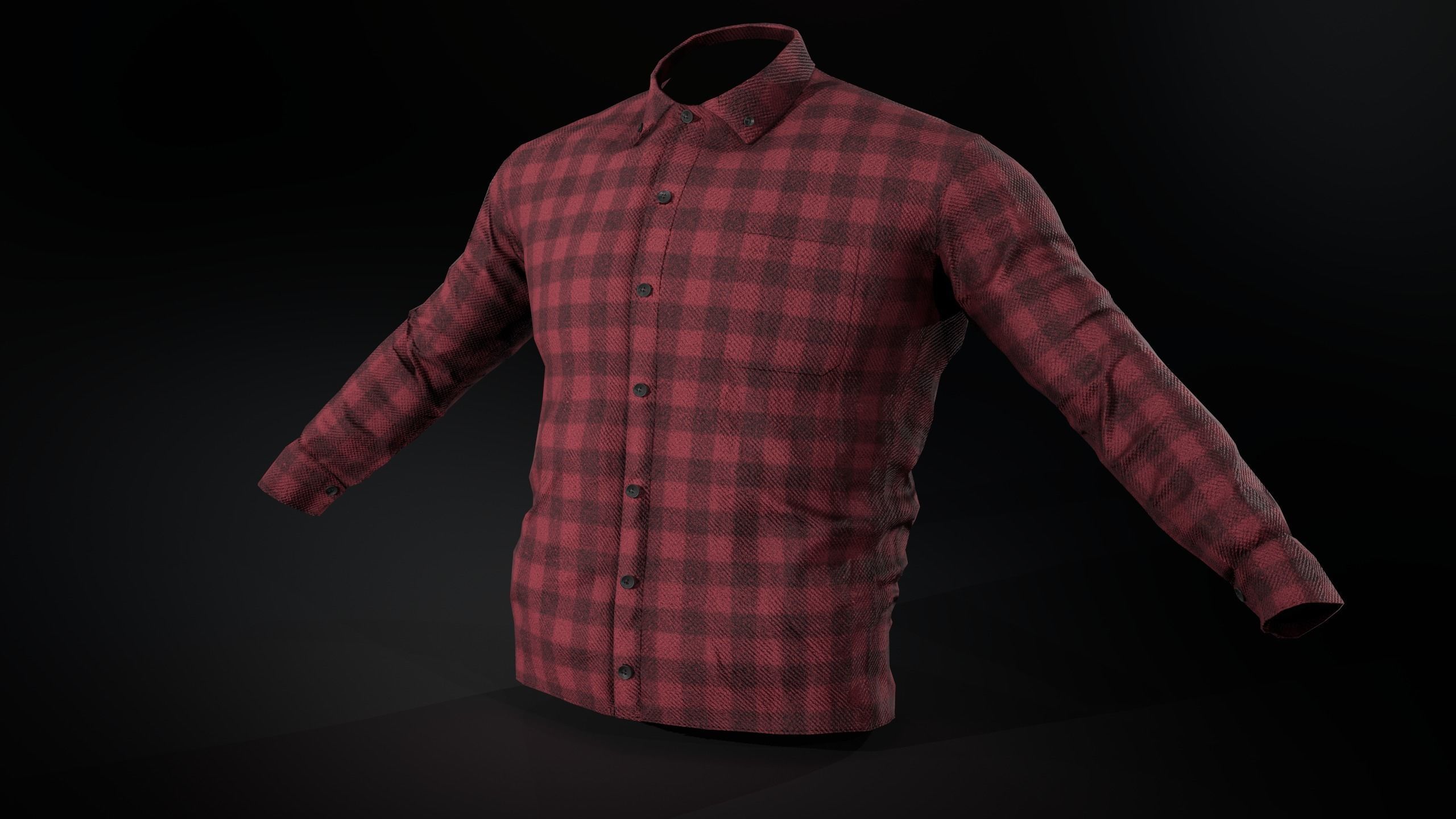 Red Flannel Button Up Shirt Low-poly 3D model_8