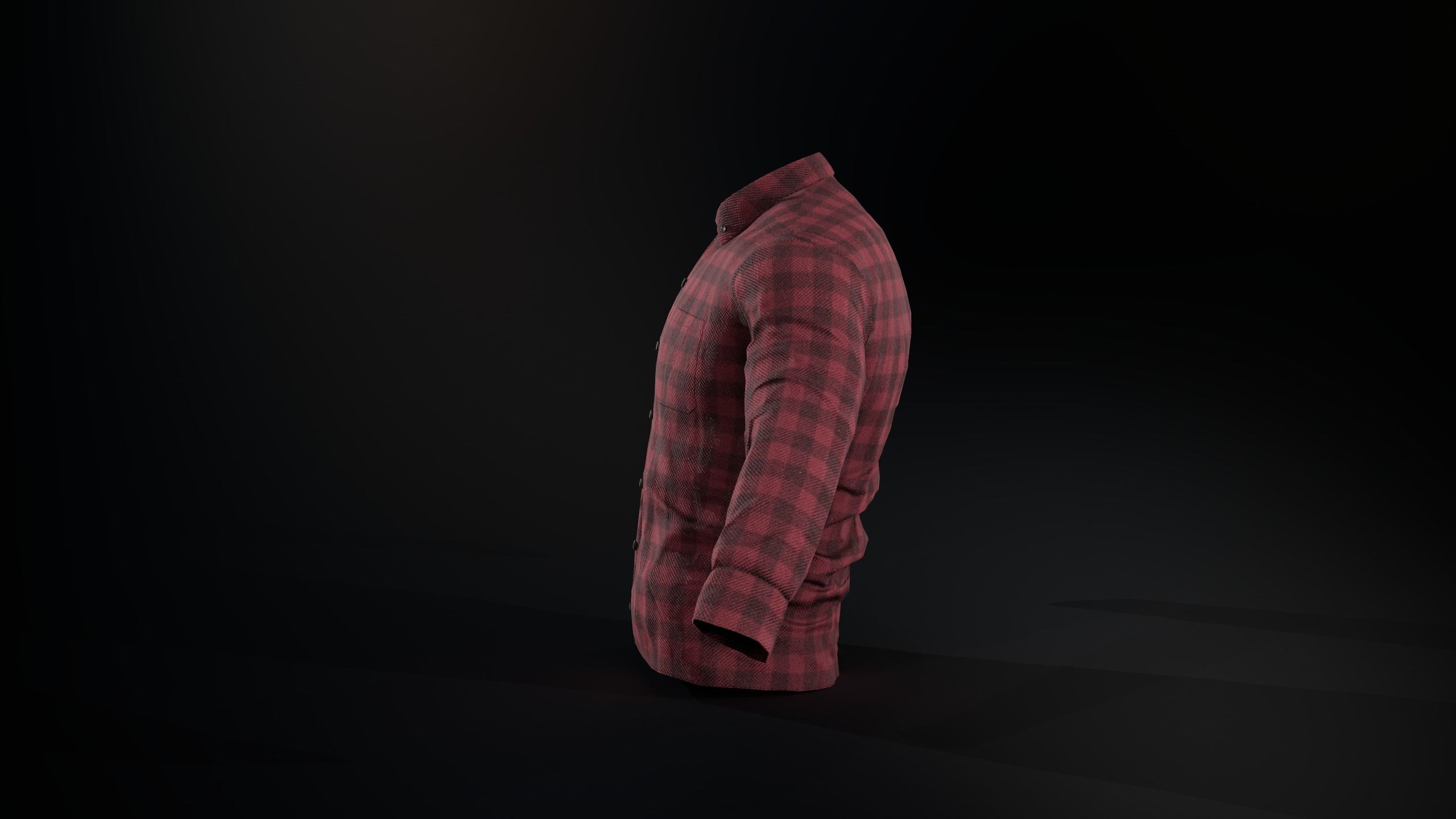 Red Flannel Button Up Shirt Low-poly 3D model_6