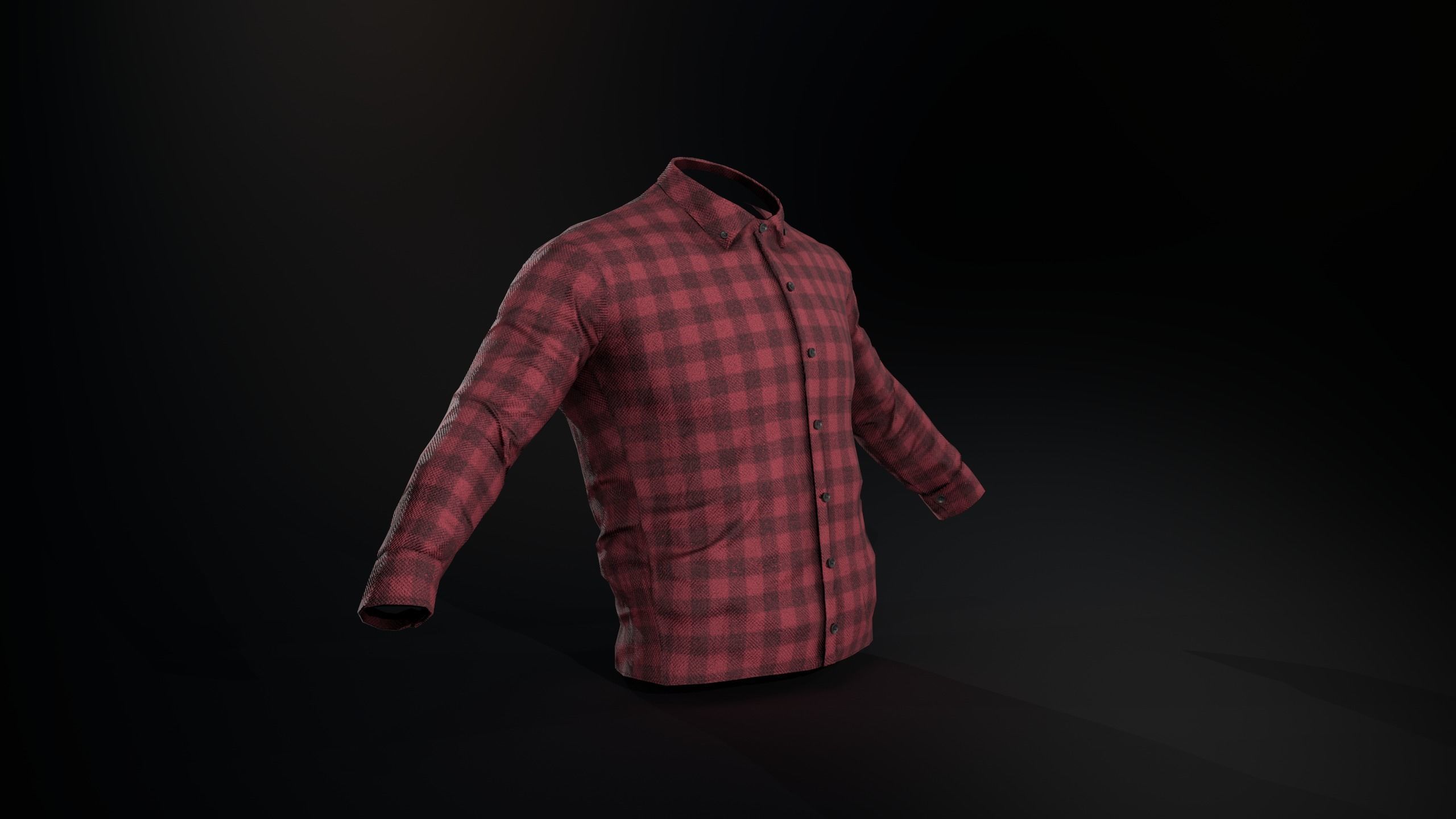 Red Flannel Button Up Shirt Low-poly 3D model_2