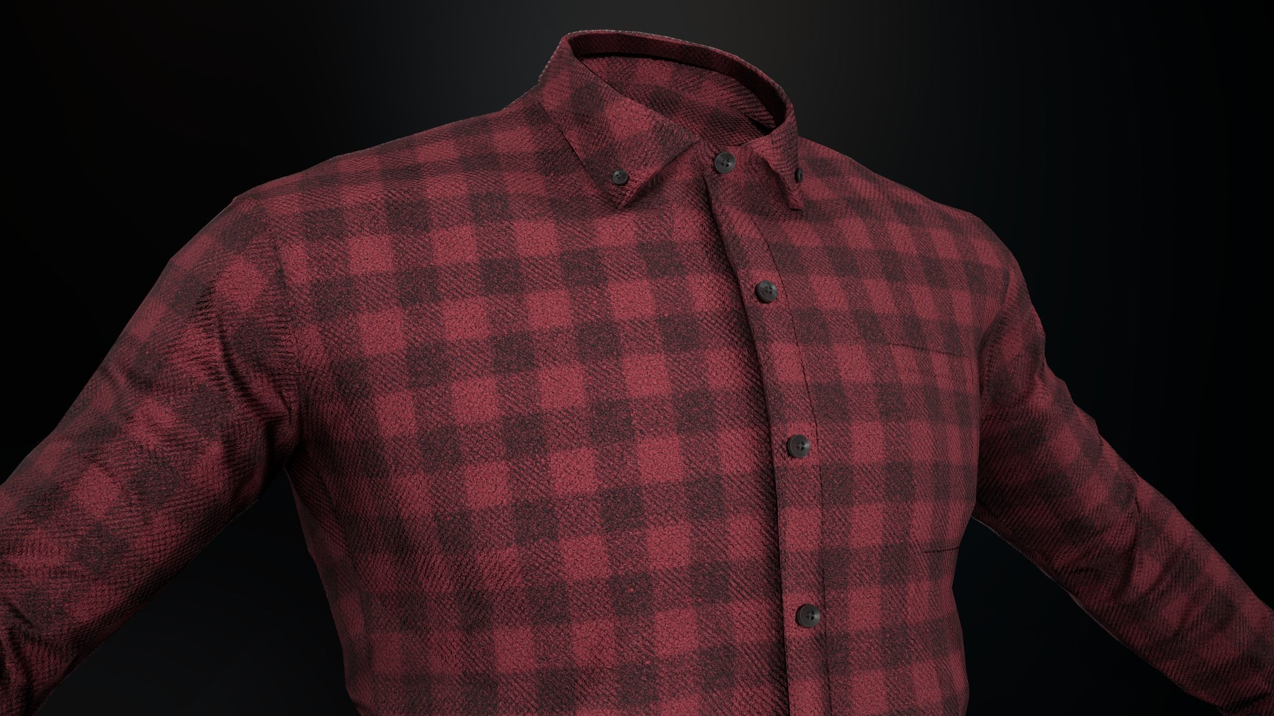 Red Flannel Button Up Shirt Low-poly 3D model_1