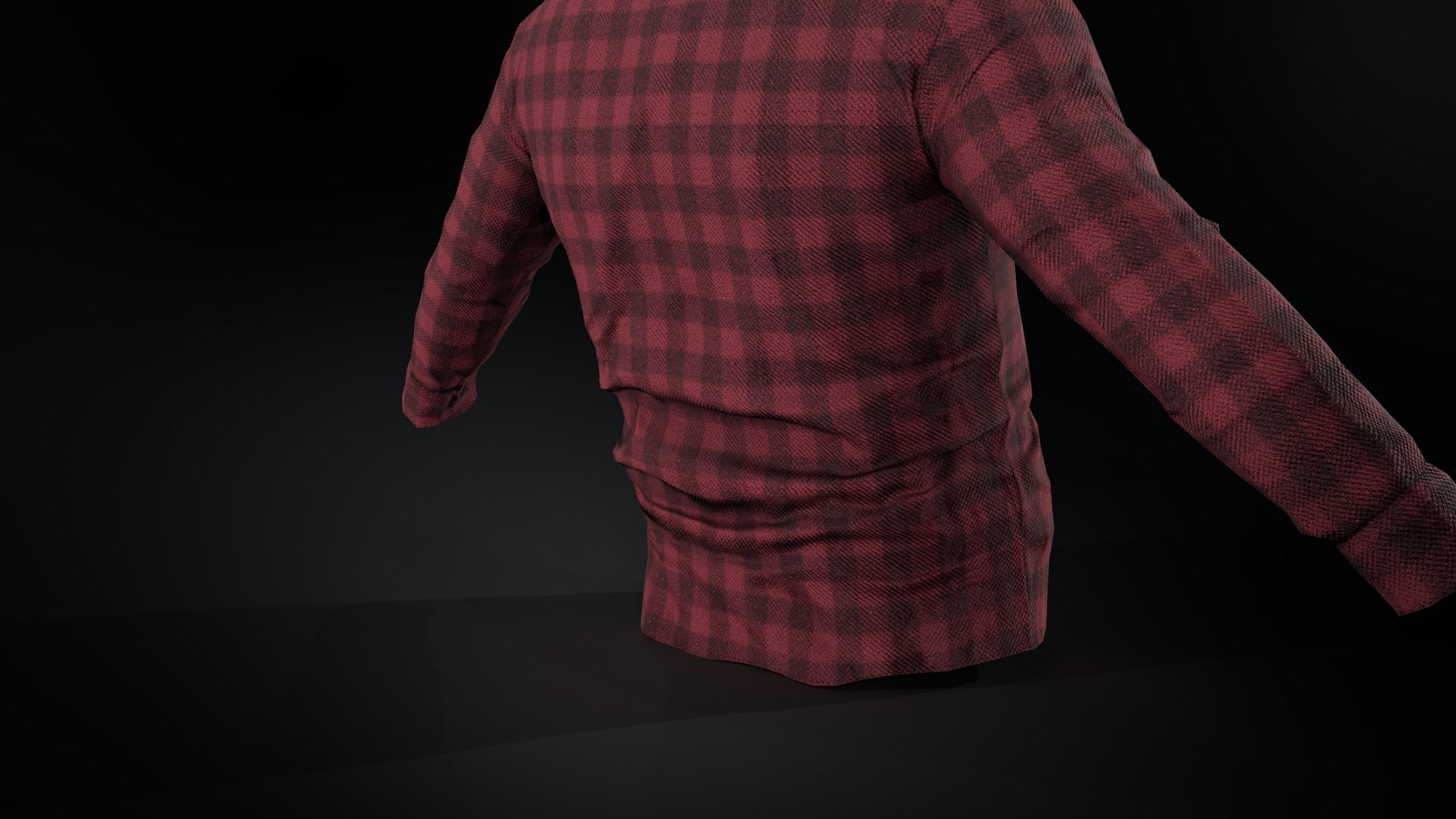 Red Flannel Button Up Shirt Low-poly 3D model_12