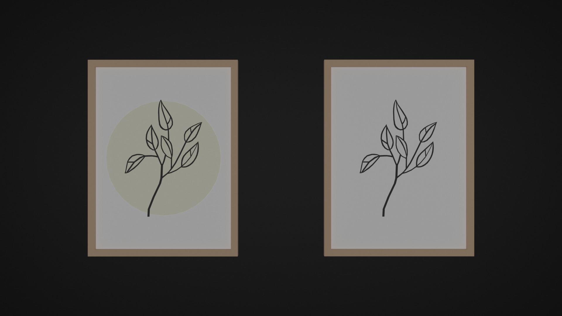 Paintings five framed drawings of flowers and leaves Low-poly 3D model_7