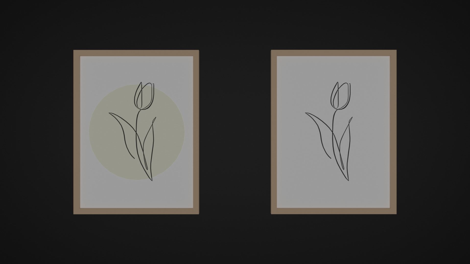 Paintings five framed drawings of flowers and leaves Low-poly 3D model_6