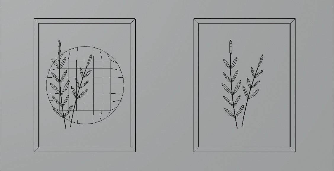 Paintings five framed drawings of flowers and leaves Low-poly 3D model_9