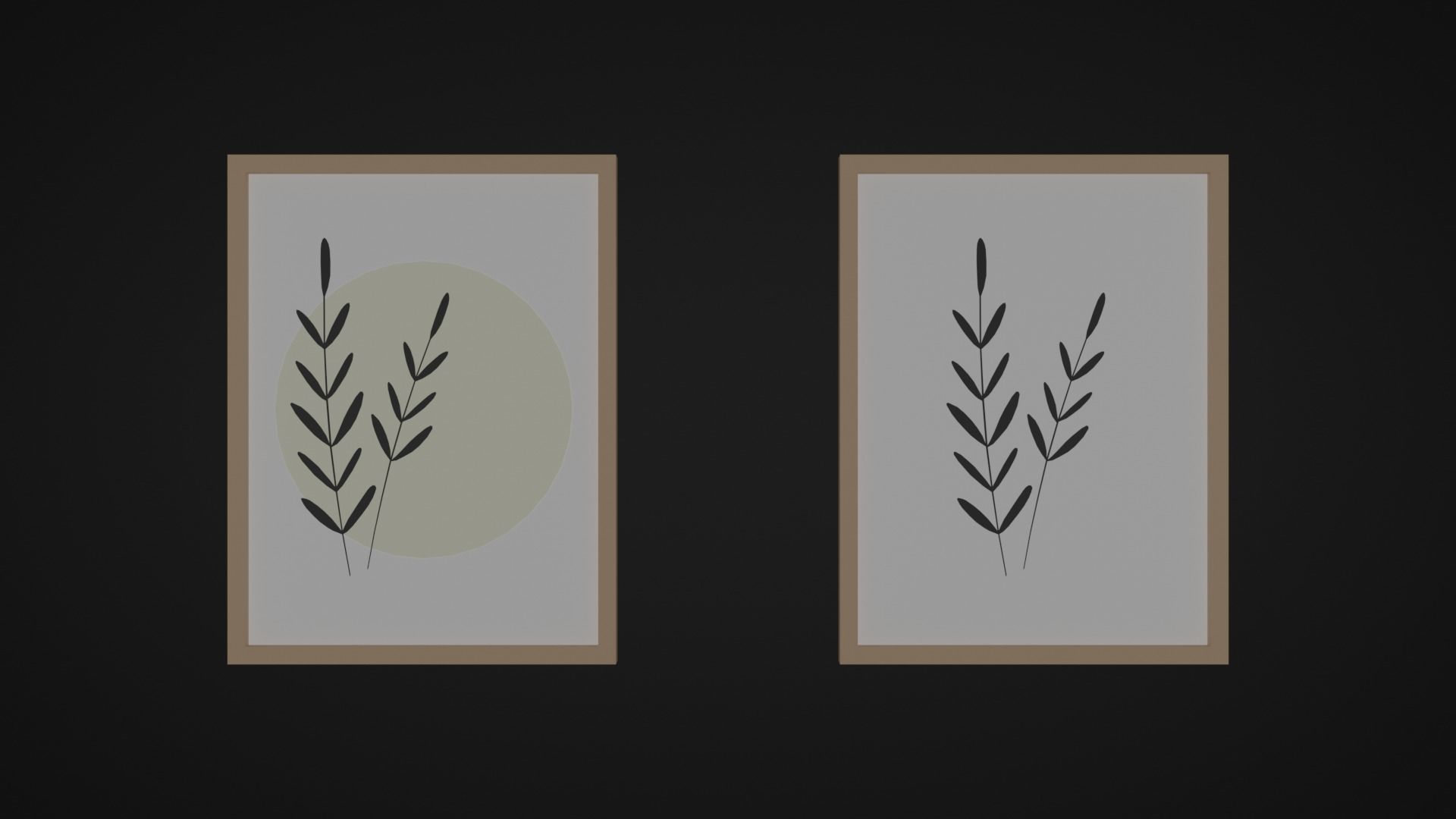 Paintings five framed drawings of flowers and leaves Low-poly 3D model_3
