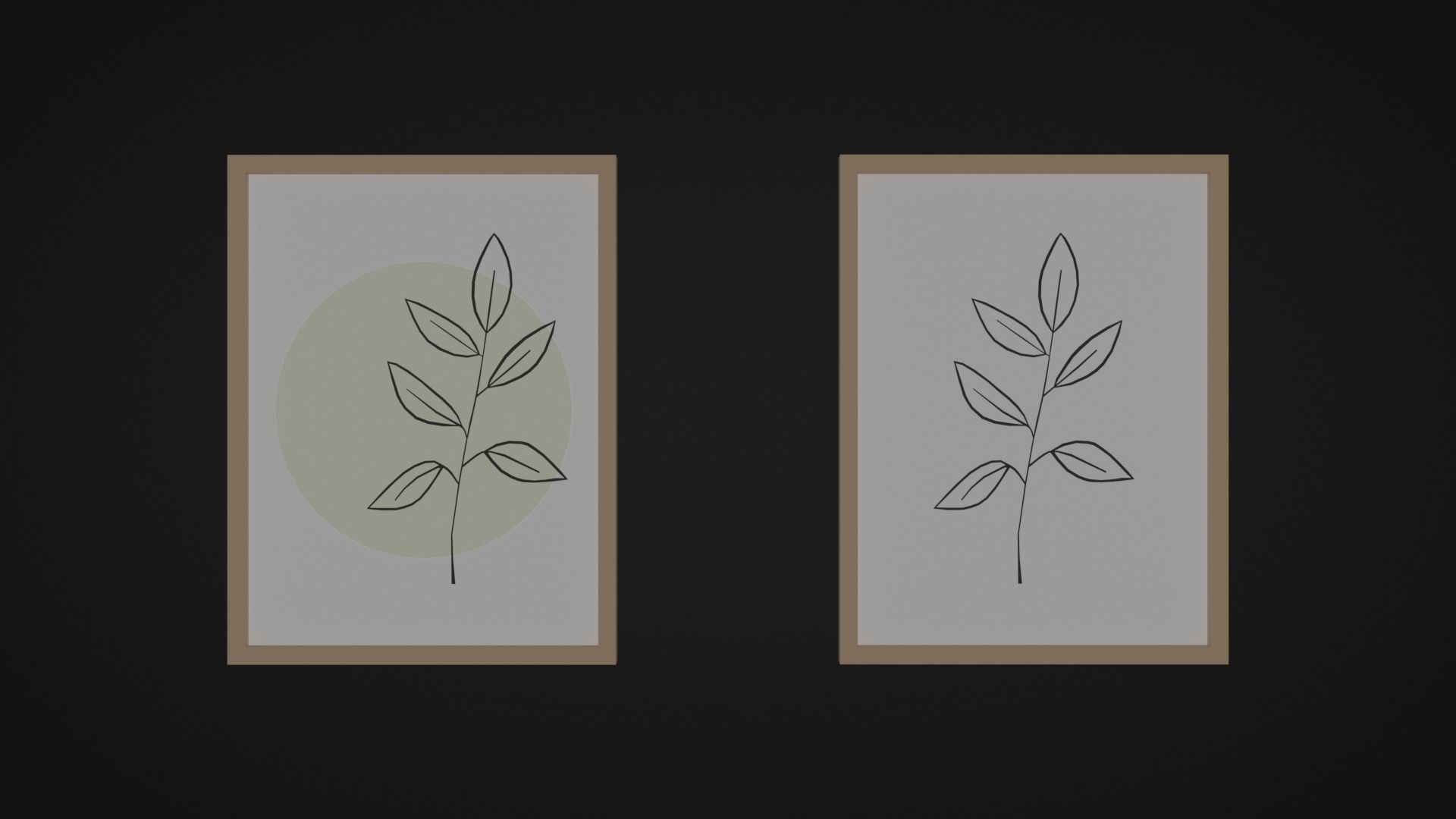 Paintings five framed drawings of flowers and leaves Low-poly 3D model_4