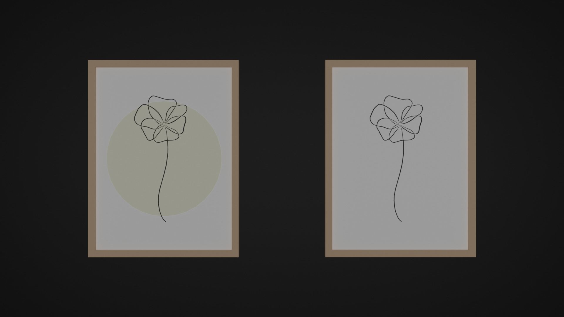 Paintings five framed drawings of flowers and leaves Low-poly 3D model_5