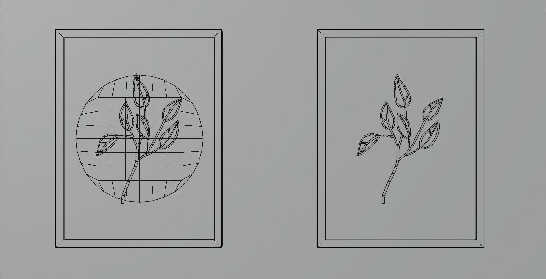 Paintings five framed drawings of flowers and leaves Low-poly 3D model_13