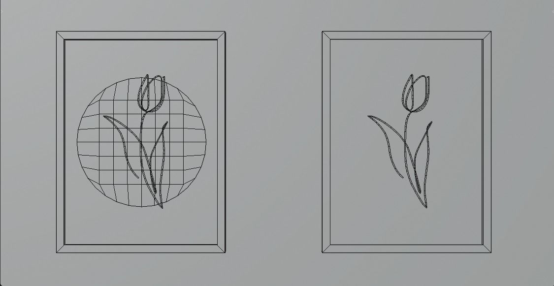 Paintings five framed drawings of flowers and leaves Low-poly 3D model_12