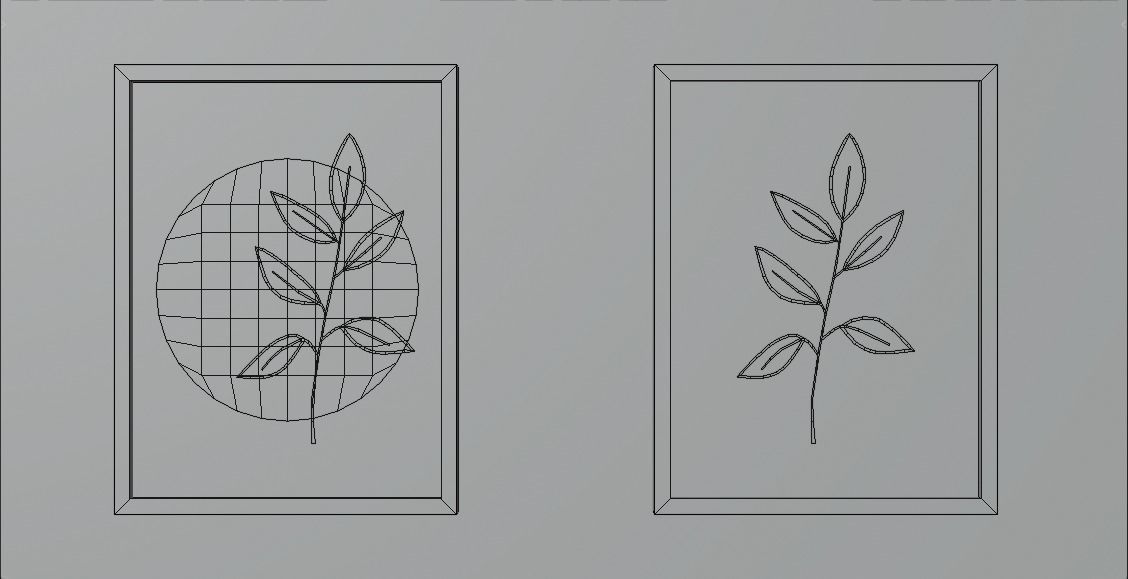 Paintings five framed drawings of flowers and leaves Low-poly 3D model_10