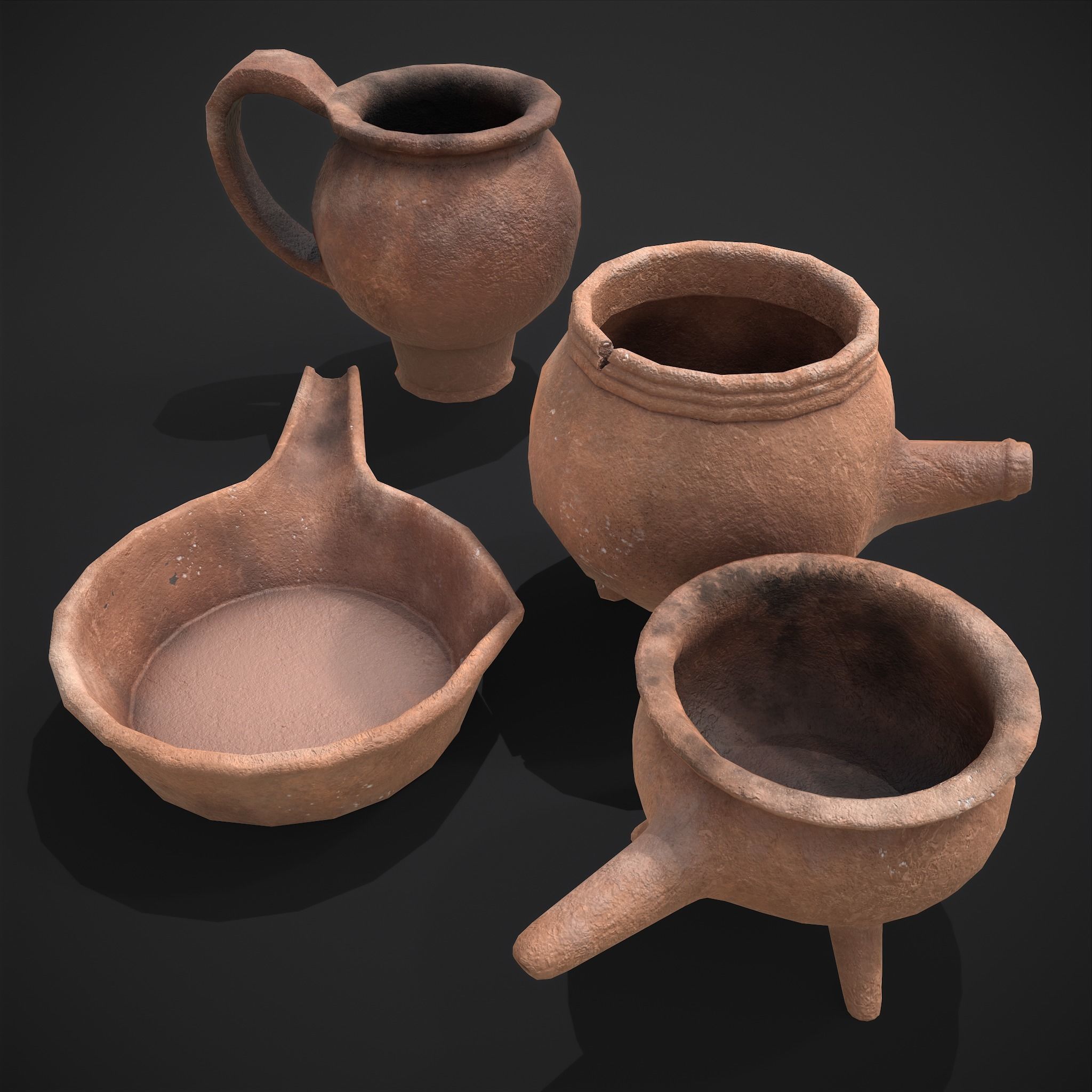 Pottery Pieces  Low-poly 3D model_2