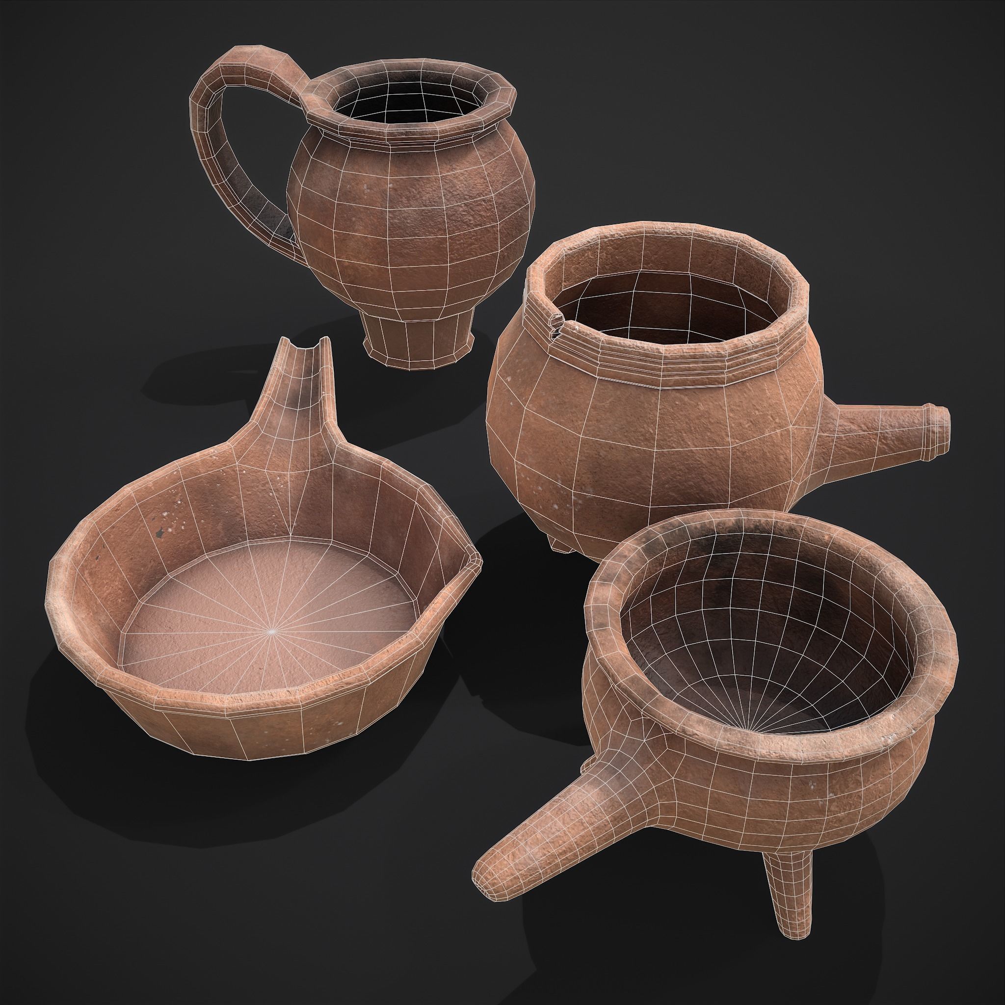 Pottery Pieces  Low-poly 3D model_3