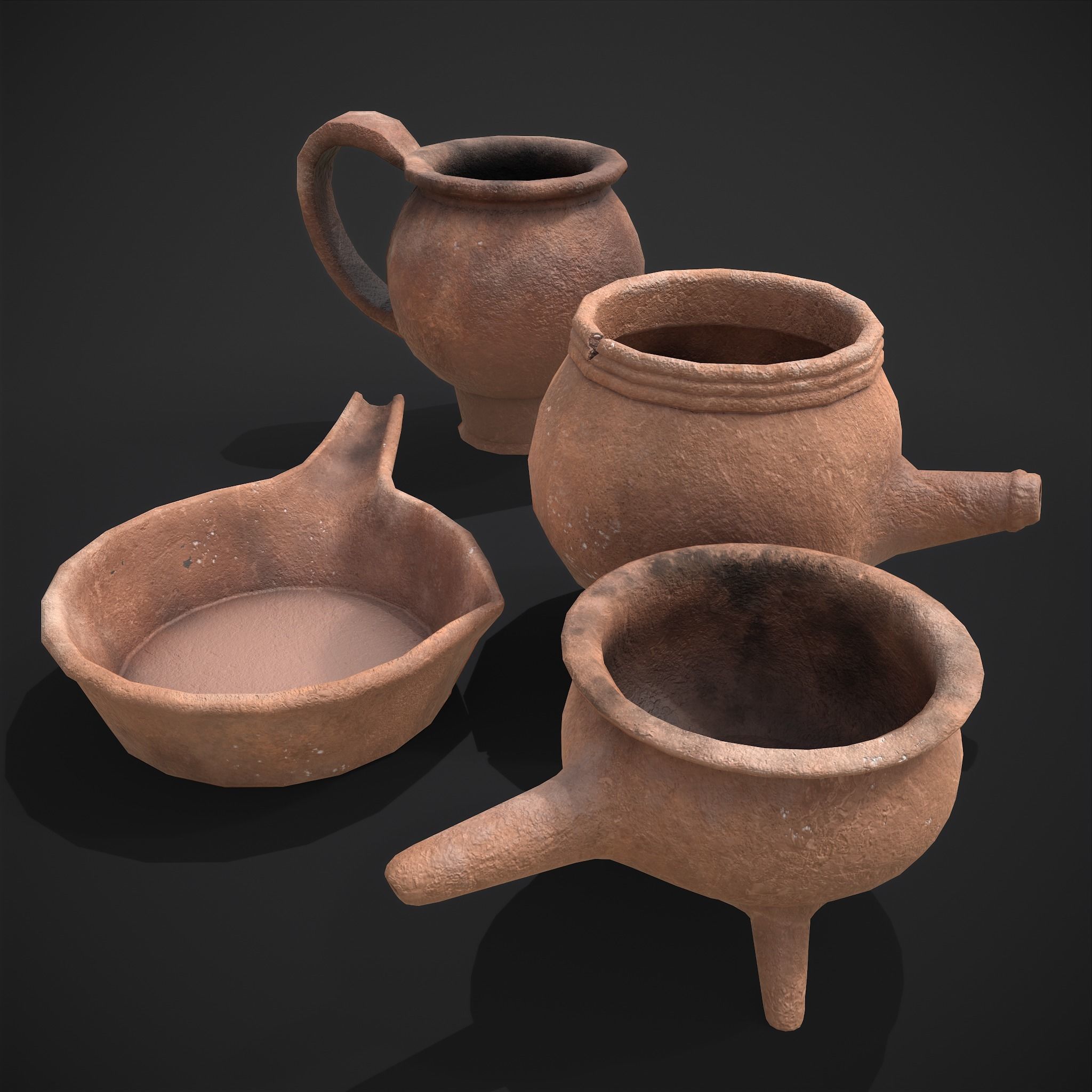Pottery Pieces  Low-poly 3D model_4