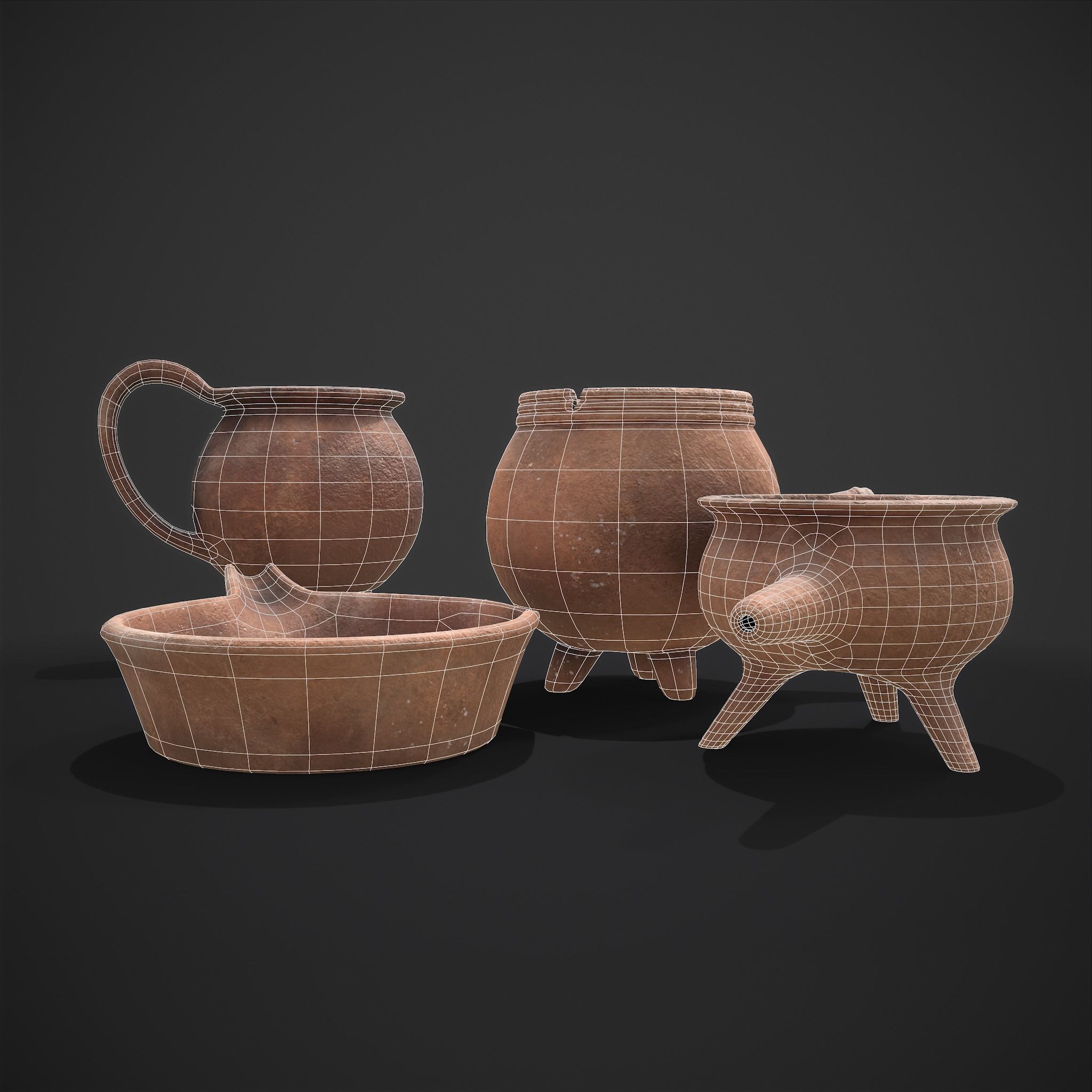 Pottery Pieces  Low-poly 3D model_9
