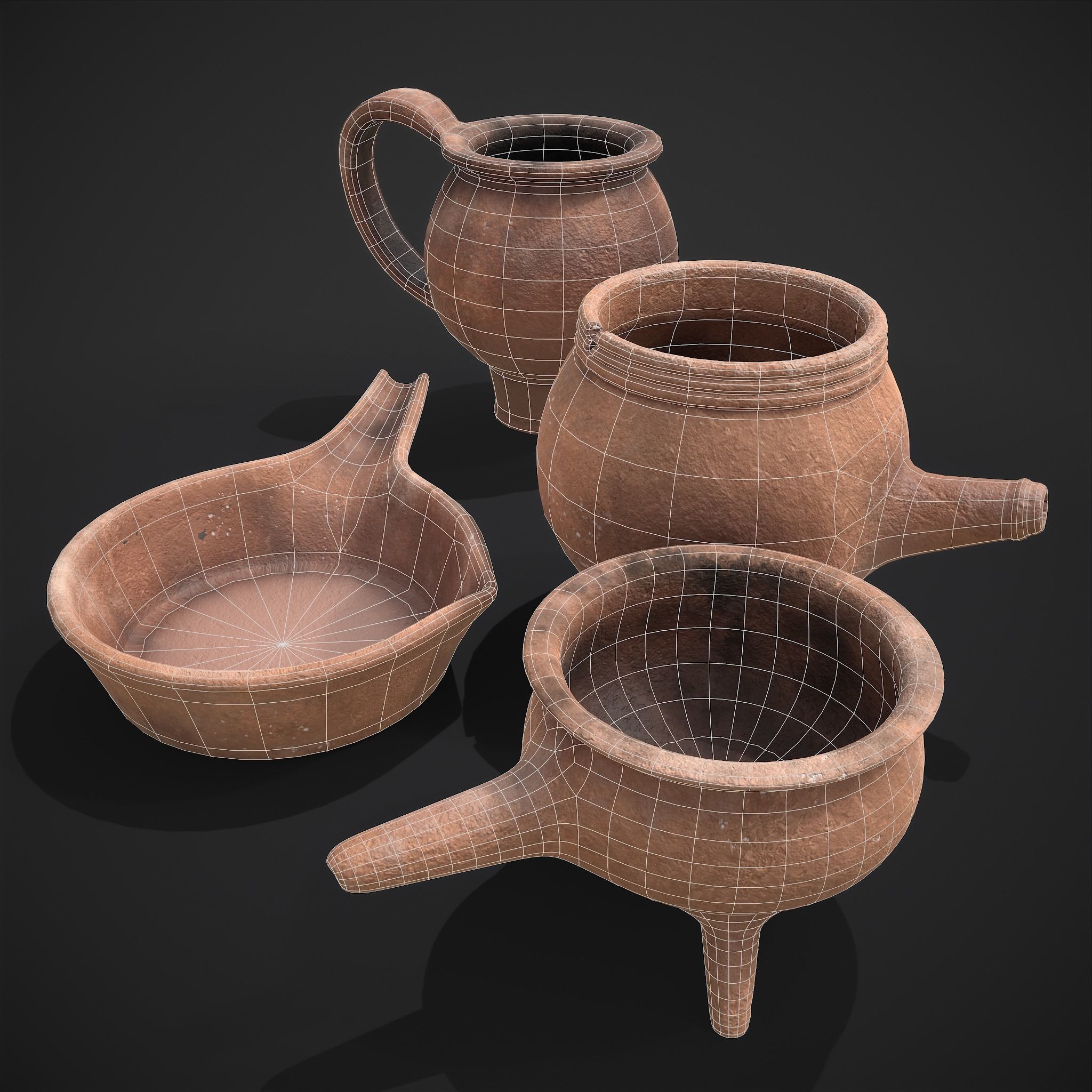 Pottery Pieces  Low-poly 3D model_5