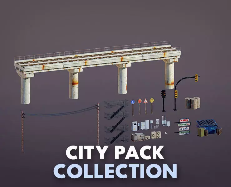 city pack Low-poly 3D model_0