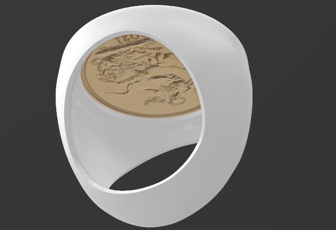 Gents Full gold British sovereign ring mount frame 3D print model_1