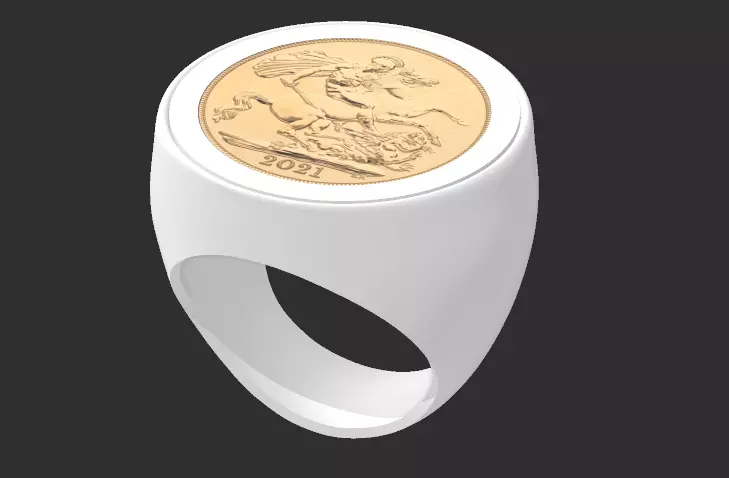 Gents Full gold British sovereign ring mount frame 3D print model_0