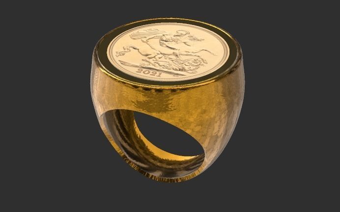 Gents Full gold British sovereign ring mount frame 3D print model_3