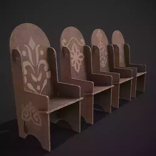 Wooden High Chair Low-poly 3D model