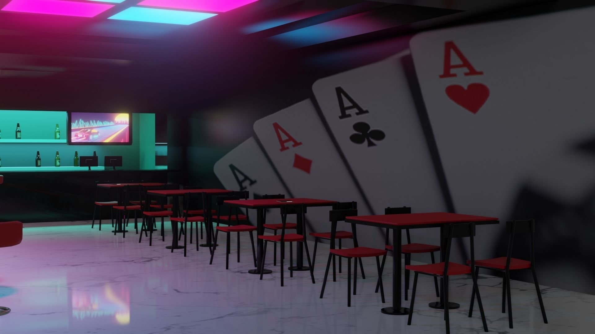 Retro Style Bar Interior  Low-poly 3D model_3