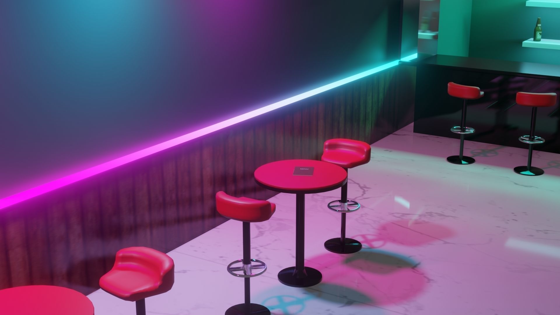 Retro Style Bar Interior  Low-poly 3D model_6