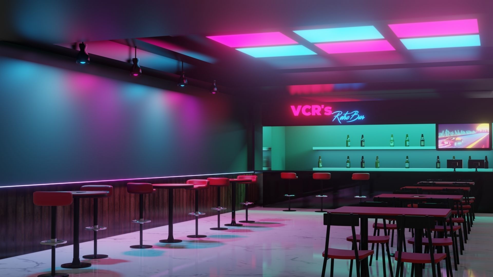 Retro Style Bar Interior  Low-poly 3D model_4