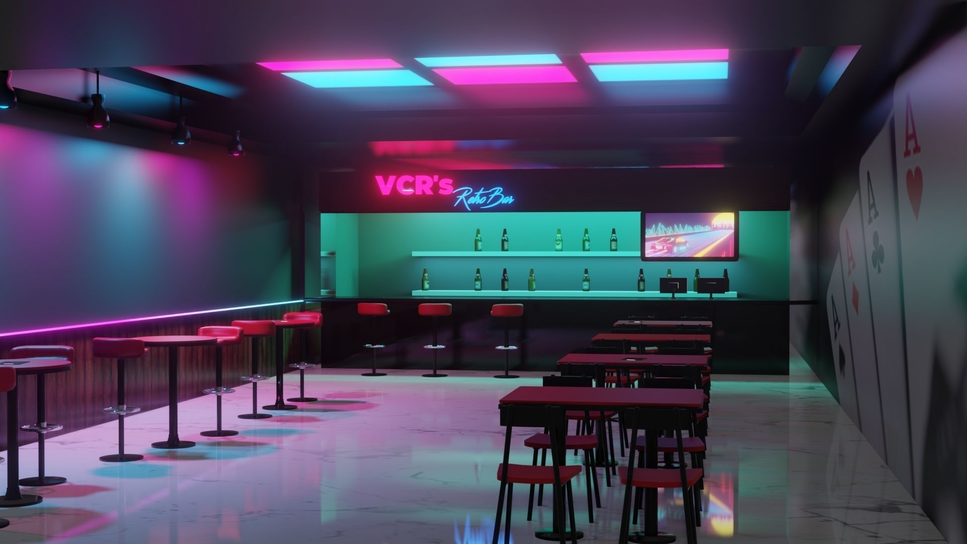 Retro Style Bar Interior  Low-poly 3D model_1