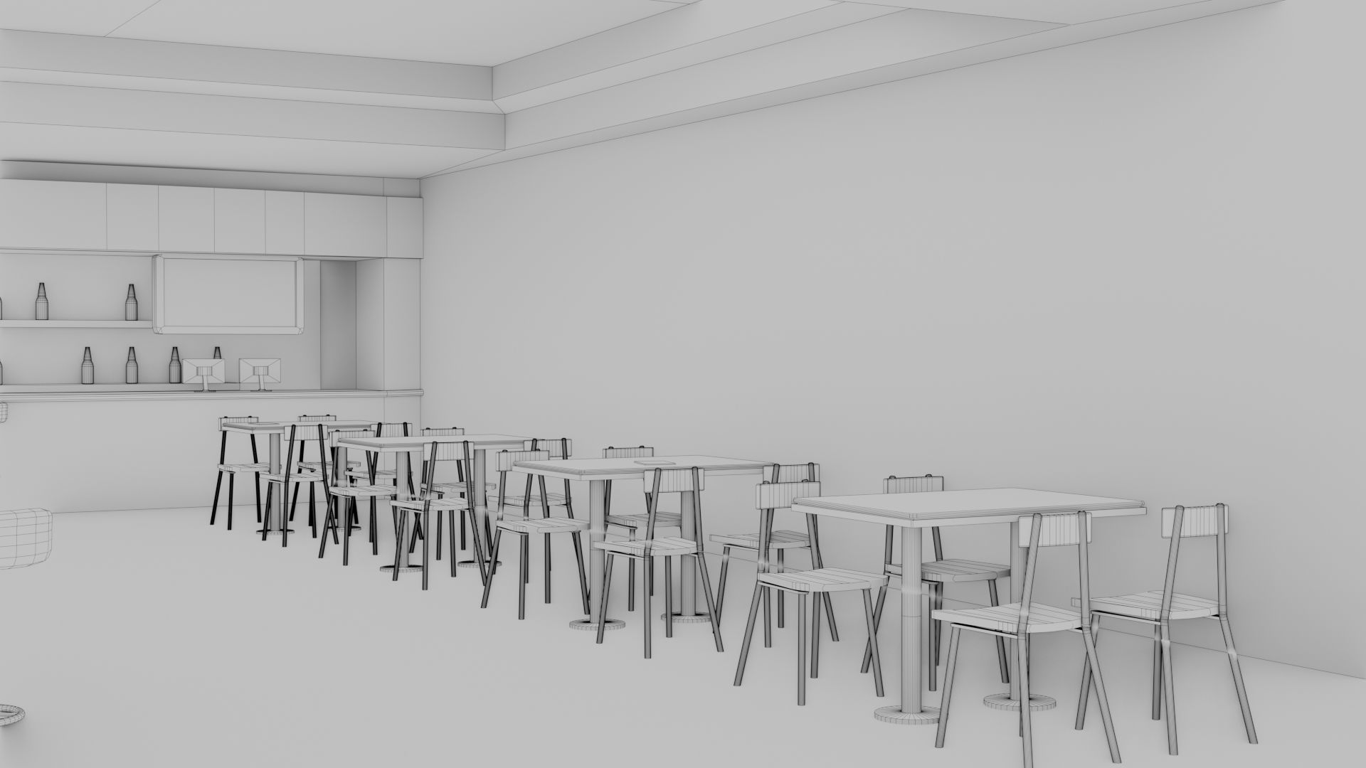 Retro Style Bar Interior  Low-poly 3D model_20