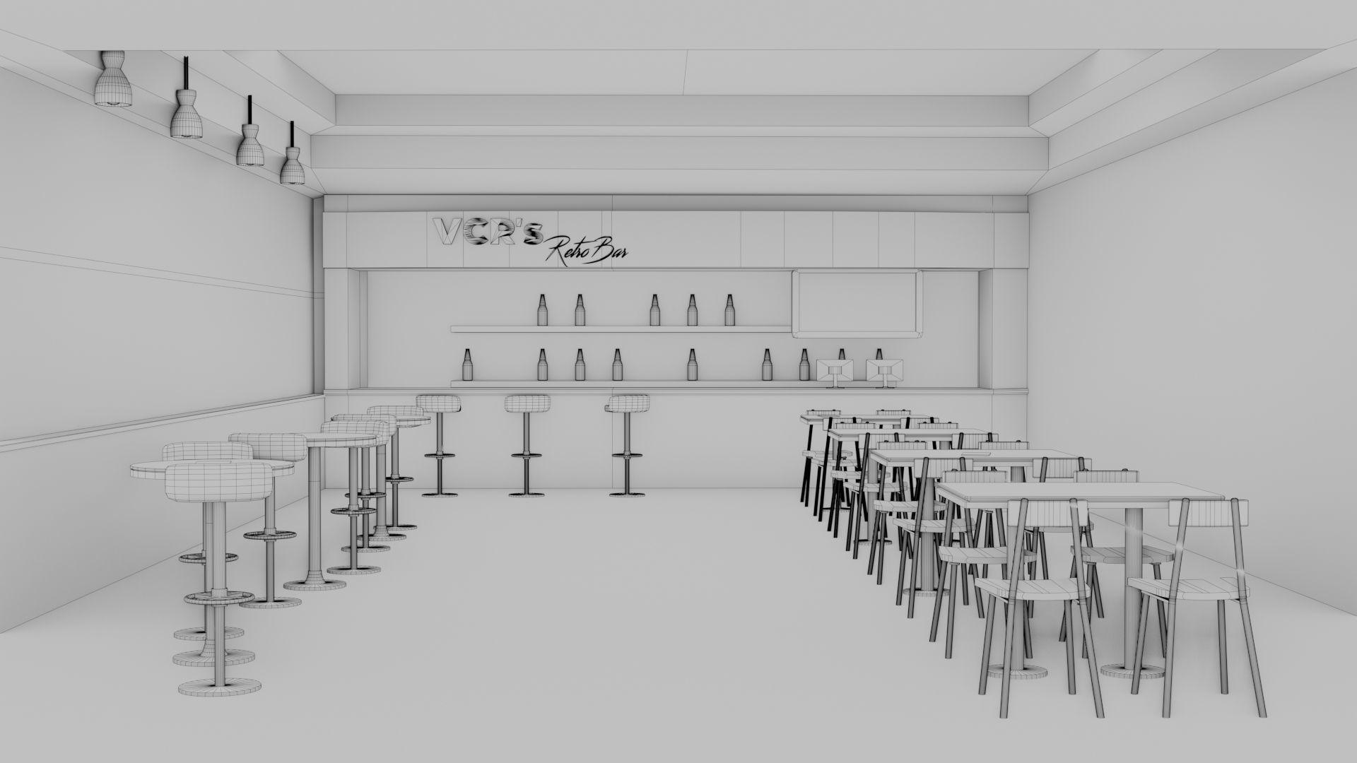 Retro Style Bar Interior  Low-poly 3D model_19