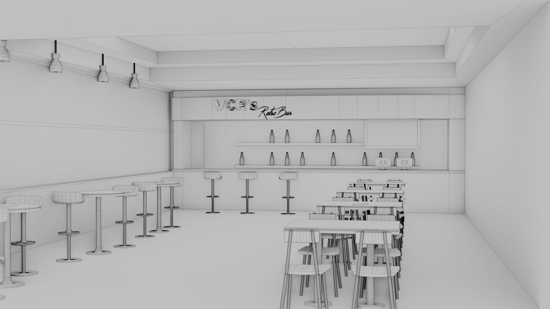 Retro Style Bar Interior  Low-poly 3D model_18