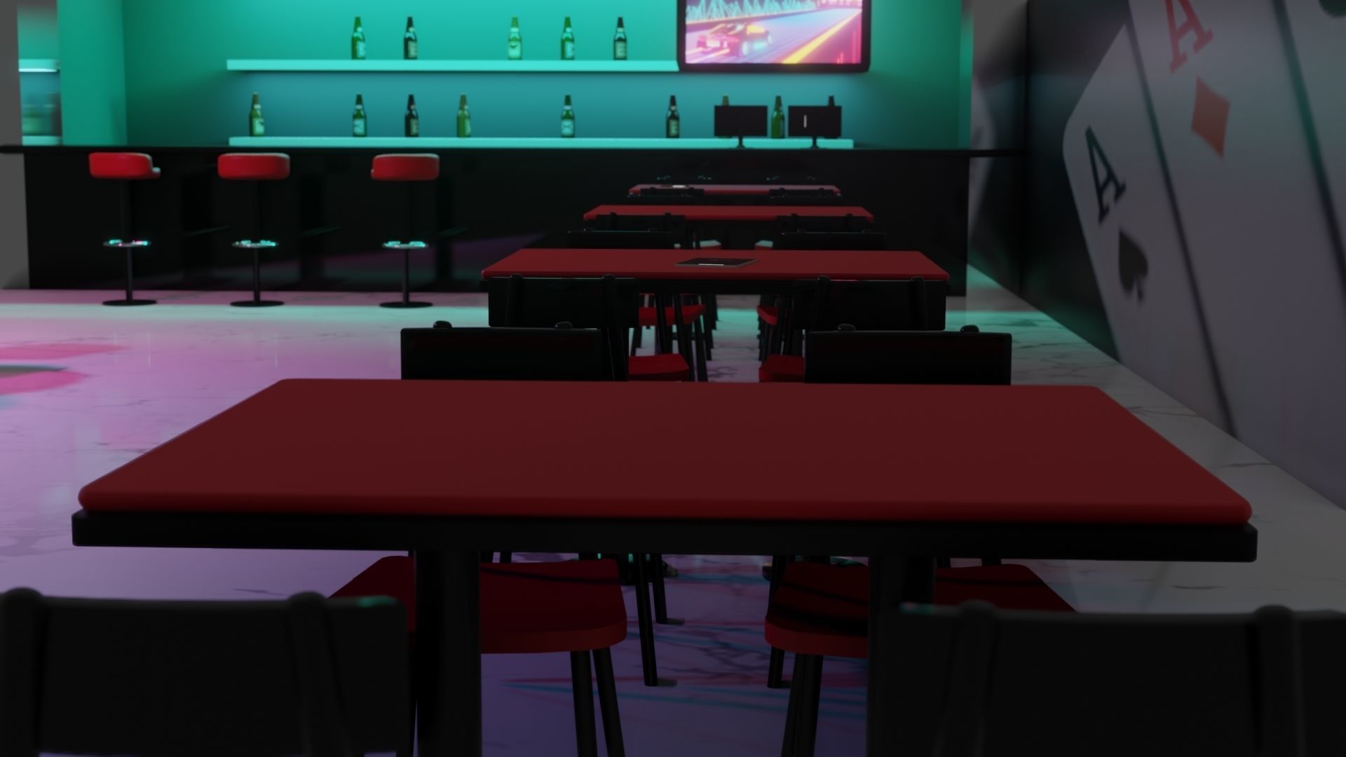 Retro Style Bar Interior  Low-poly 3D model_12