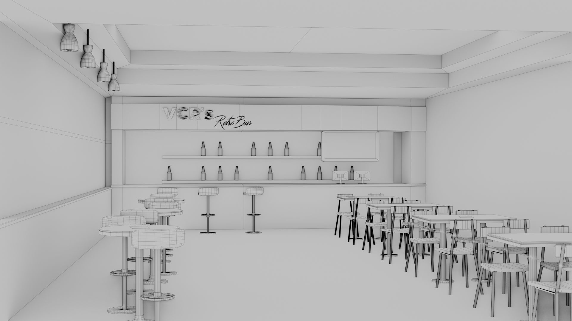 Retro Style Bar Interior  Low-poly 3D model_17