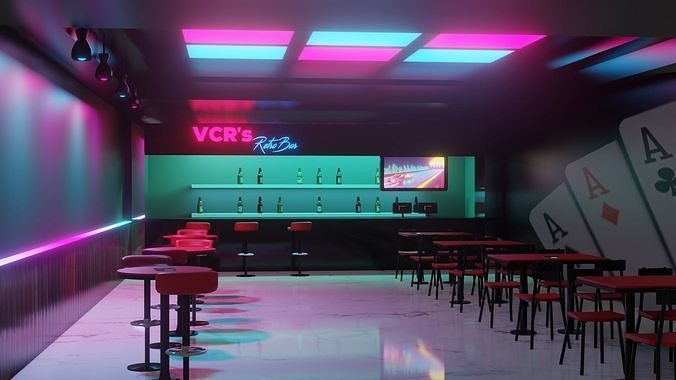 Retro Style Bar Interior  Low-poly 3D model
