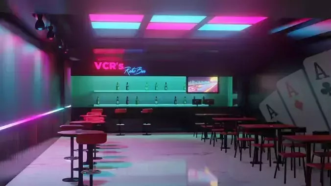 Retro Style Bar Interior  Low-poly 3D model