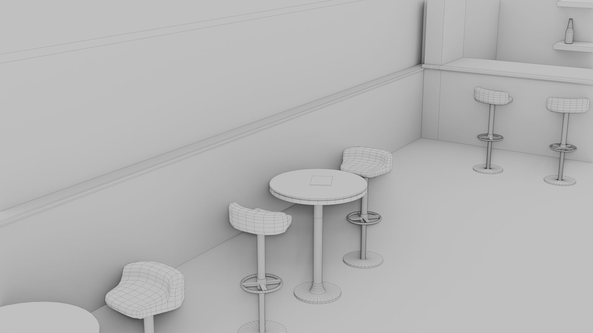 Retro Style Bar Interior  Low-poly 3D model_23