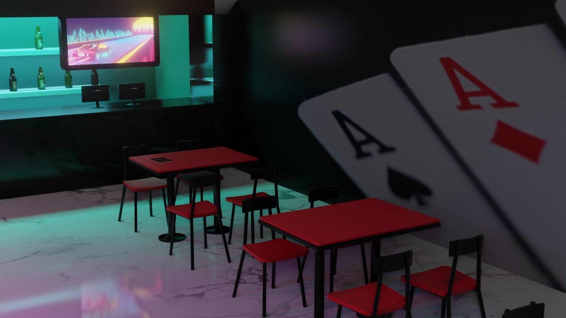 Retro Style Bar Interior  Low-poly 3D model_7