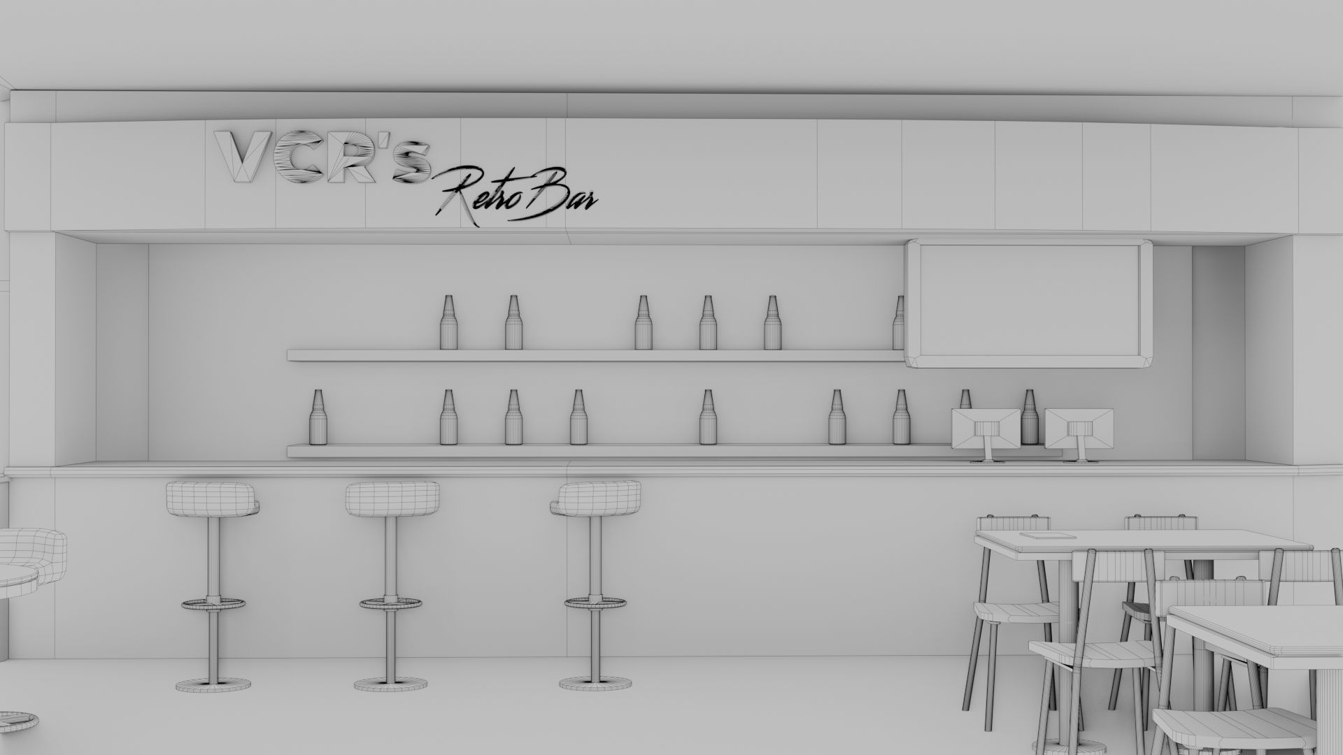 Retro Style Bar Interior  Low-poly 3D model_22